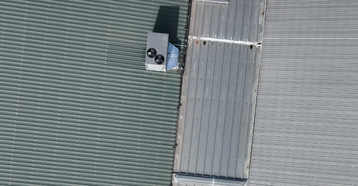 High-resolution drone image of a commercial roof