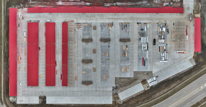 Overhead orthomosaic map of a storage faclity under construction.